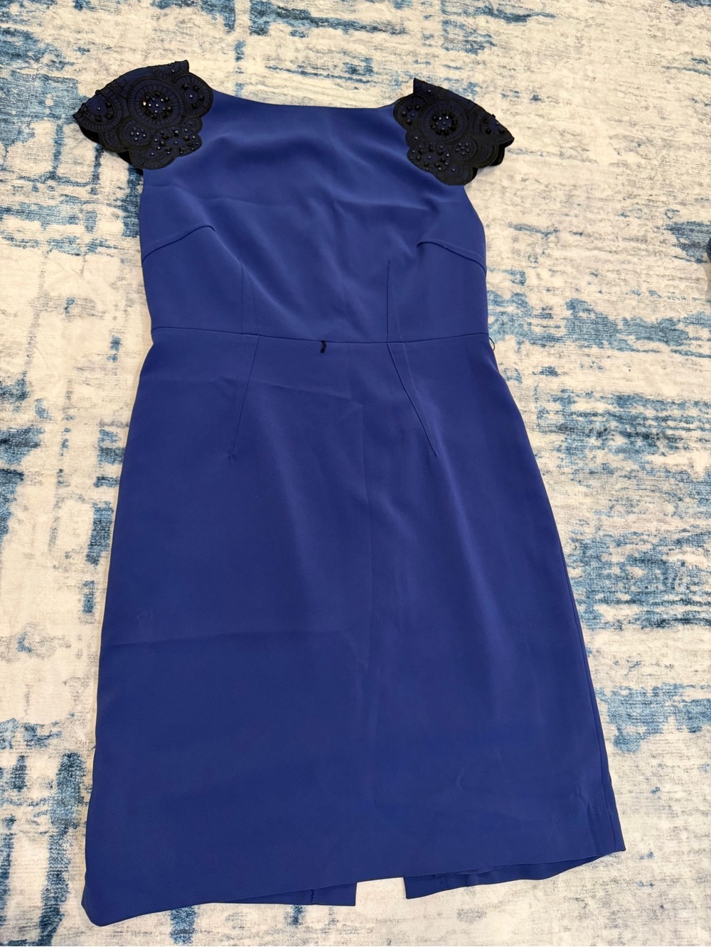 Chetta B Royal Blue Midi Dress with Embellished Cap Details